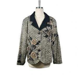 ANAGE‎ Vintage Blazer Small Art To Wear Animal Print Beaded Embroidered Size XL